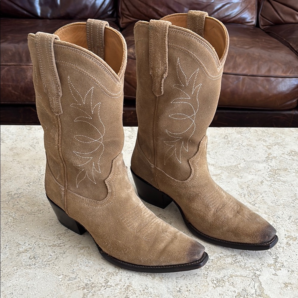 Tecovas, The Sadie, Almond Suede Western Boots, size 9.5
